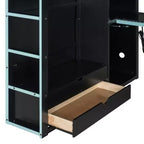 Lit mezzanine double Merax avec bureau, armoire, lumières LED RVB et port de chargement USB - Cadre noir élégant avec de multiples espaces de rangement pour les amateurs de jeux