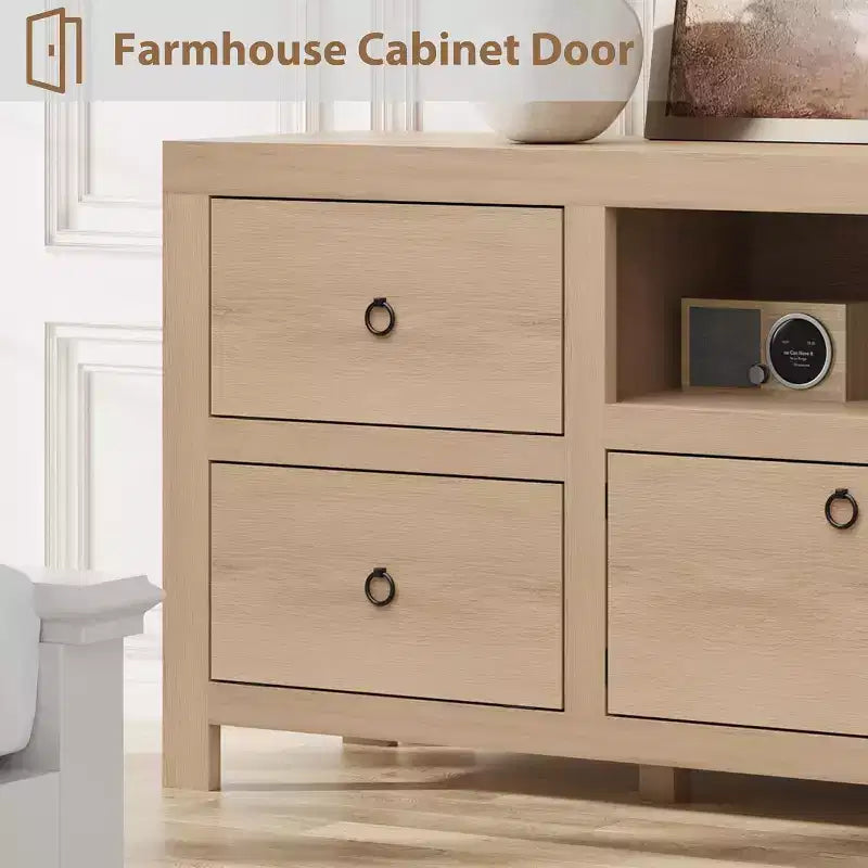 Meuble TV de ferme GustoWave pour téléviseurs de 75/80 pouces, meuble de rangement long de 70 pouces avec 6 tiroirs de rangement et étagère pour barre de son