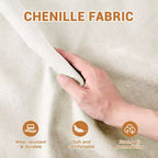 Canapé 4 places en tissu chenille beige avec 1 pouf mobile et coussin lombaire, cadre en bois massif, éponge haute résilience