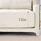 Canapé 4 places en tissu chenille beige avec 1 pouf mobile et coussin lombaire, cadre en bois massif, éponge haute résilience