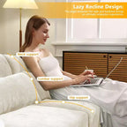 Canapé 4 places en tissu chenille beige avec 1 pouf mobile et coussin lombaire, cadre en bois massif, éponge haute résilience