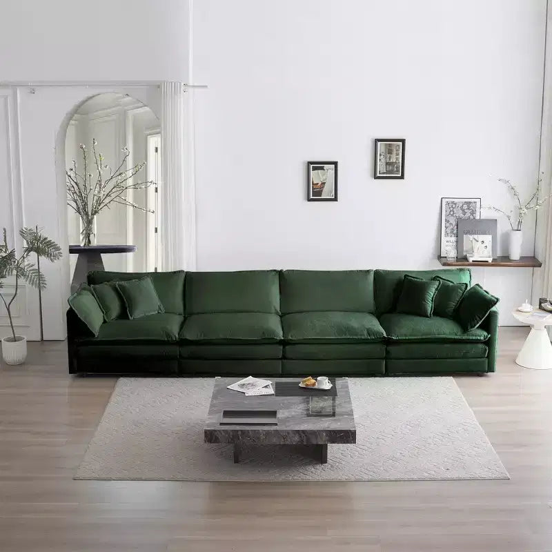 Canapé modulable en forme de U pour salon, canapé sectionnel convertible 5 places avec 1 pouf en chenille beige