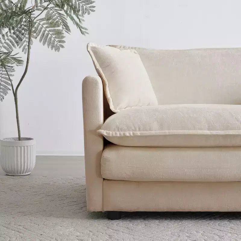 Canapé modulable en forme de U pour salon, canapé sectionnel convertible 5 places avec 1 pouf en chenille beige
