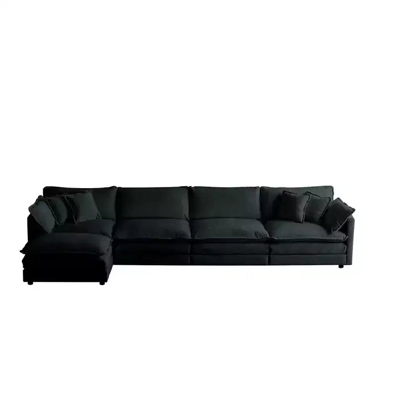 Canapé modulable en forme de U pour salon, canapé sectionnel convertible 5 places avec 1 pouf en chenille beige