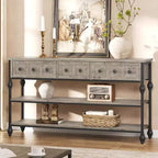 Console, table d'entrée avec 3 tiroirs, table de canapé en métal à 3 niveaux, étagère ouverte derrière la table de canapé de couloir