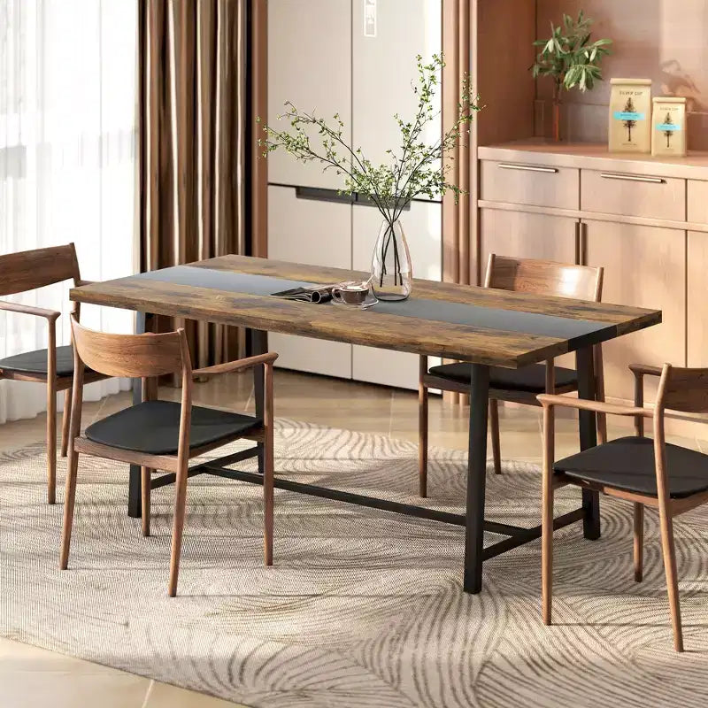 Table à manger industrielle HOMCOM pour 8 personnes, table de cuisine rectangulaire de 180 cm avec grand plateau et pieds en acier pour salle à manger