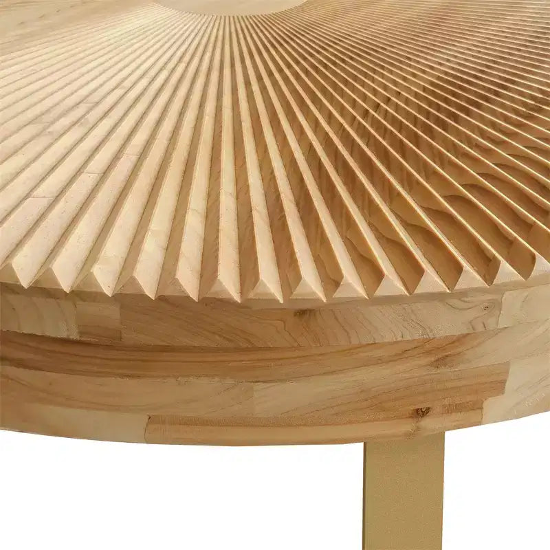 Table basse ronde, table d'appoint moderne en bois, table basse motif de sculpture style ferme avec pieds en métal pour salon, bureau, appartement