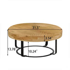 Table basse ronde, table d'appoint moderne en bois, table basse motif de sculpture style ferme avec pieds en métal pour salon, bureau, appartement