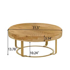 Table basse ronde, table d'appoint moderne en bois, table basse motif de sculpture style ferme avec pieds en métal pour salon, bureau, appartement