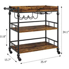 Acekool Chariot de Bar pour la Maison, Chariot Roulant à 3 Niveaux avec Plateau Amovible, Cadre en Métal Gris Marron, Étagères de Rangement pour Cuisine Salle à Manger