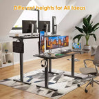 PexFix 55 x 24 bureau électrique debout avec plateau en noyer, hauteur réglable, pour ordinateur, bureau à domicile avec panneau d'assemblage