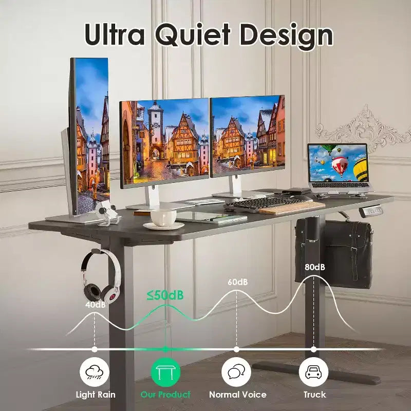 PexFix 55 x 24 bureau électrique debout avec plateau en noyer, hauteur réglable, pour ordinateur, bureau à domicile avec panneau d'assemblage