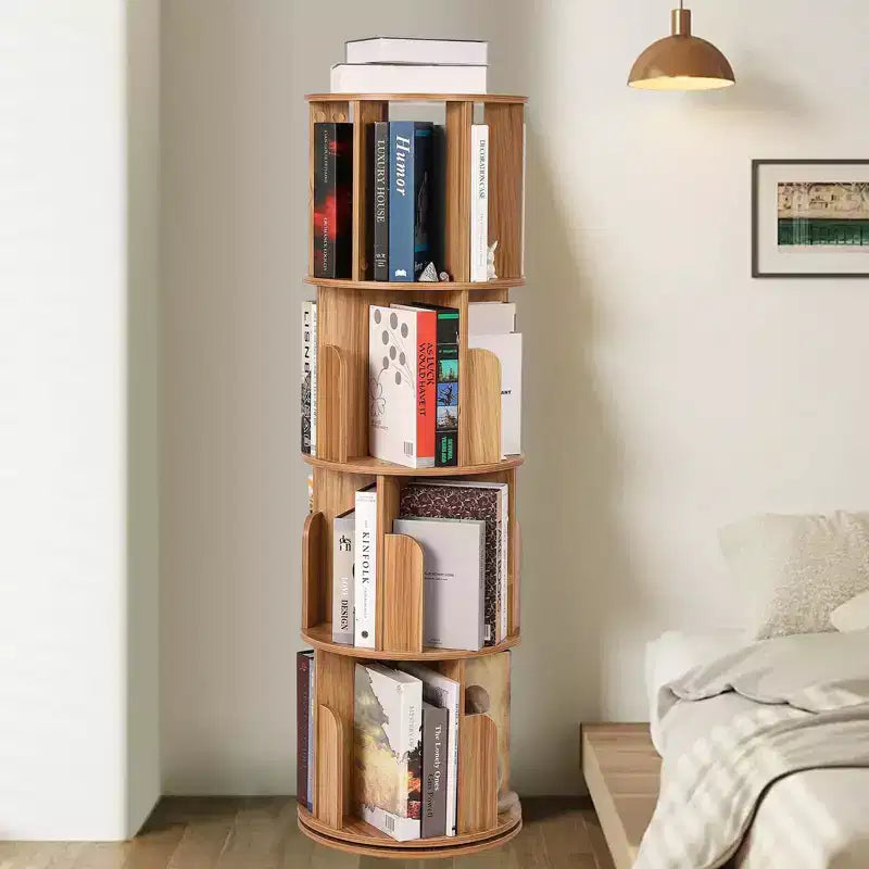 Étagère à Livres Rotative Zstar à 4 Niveaux, Bibliothèque d'Angle Compacte pour Petits Espaces, Organisateur de Rangement en Bois Rotatif à 360° pour Chambre à Coucher, Salon