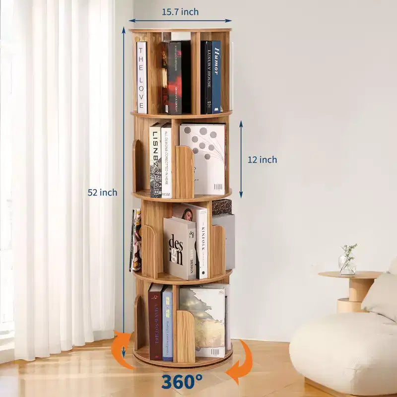 Étagère à Livres Rotative Zstar à 4 Niveaux, Bibliothèque d'Angle Compacte pour Petits Espaces, Organisateur de Rangement en Bois Rotatif à 360° pour Chambre à Coucher, Salon