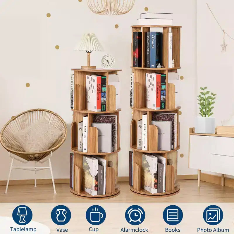 Étagère à Livres Rotative Zstar à 4 Niveaux, Bibliothèque d'Angle Compacte pour Petits Espaces, Organisateur de Rangement en Bois Rotatif à 360° pour Chambre à Coucher, Salon