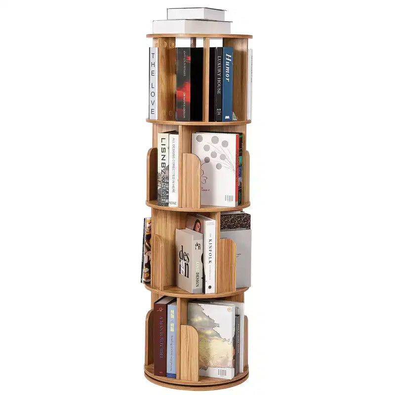 Étagère à Livres Rotative Zstar à 4 Niveaux, Bibliothèque d'Angle Compacte pour Petits Espaces, Organisateur de Rangement en Bois Rotatif à 360° pour Chambre à Coucher, Salon