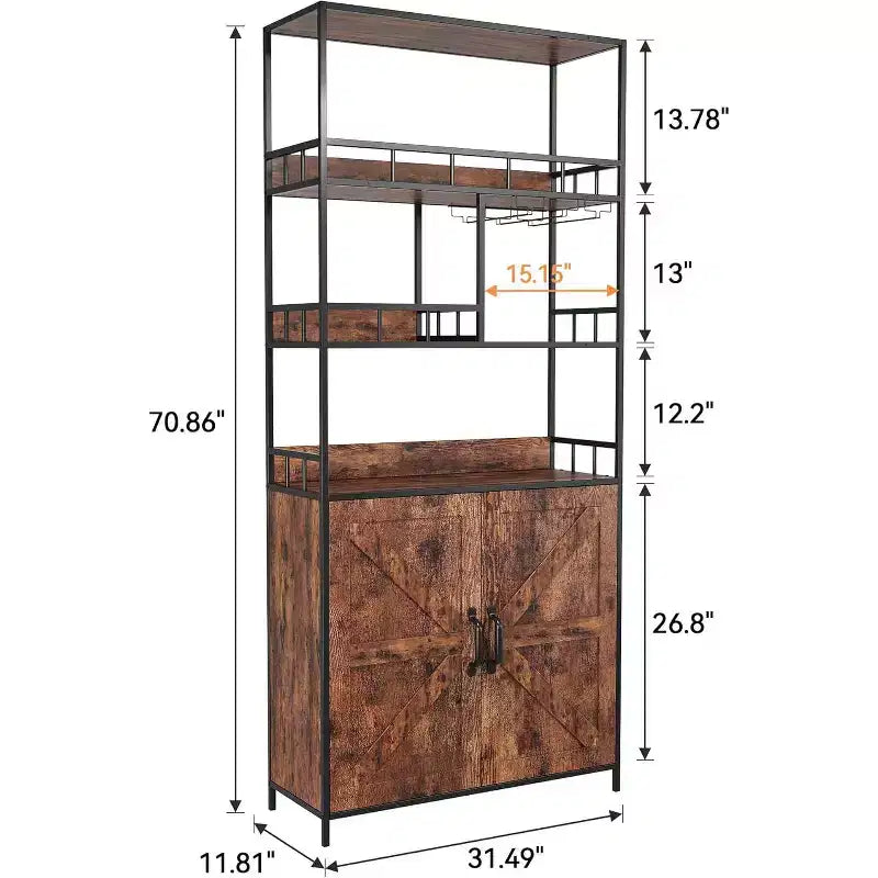 Meuble de bar haut de 180 cm, étagère de boulanger avec armoire, support de micro-ondes avec porte-verres, grande étagère de boulanger à 5 niveaux avec rangement