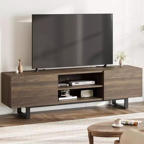 75 Inch Industrial TV Stand with 2 Drawers, Heavy Duty Wooden Media Console for Living Room & Bedroom