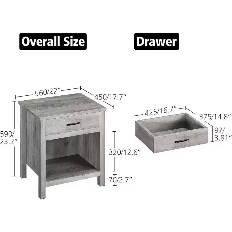 Ensemble de 2 tables de chevet de style ferme, table d'appoint moderne avec tiroir de rangement, table de chevet en bois pour chambre à coucher, salon, chambre d'enfant, bureau