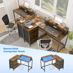 CuisinSmart Bureau d'angle en L de 43 pouces, bureau de gaming à 3 tiroirs avec étagères de rangement et support d'écran, bureau réversible pour la maison ou le bureau