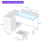 CuisinSmart Bureau d'angle en L de 43 pouces, bureau de gaming à 3 tiroirs avec étagères de rangement et support d'écran, bureau réversible pour la maison ou le bureau