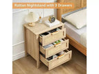 Table de chevet en rotin 21,7L x 15,7l x 25H, finition chêne avec 3 tiroirs en rotin naturel, pieds en bois massif, table de chevet bohème pour chambre et salon