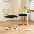PexFix Lot de 2 tabourets de bar à hauteur de comptoir, tabourets de bar en velours rembourrés avec dossier en rotin, chaises de bar sans accoudoirs de 61 cm pour îlot de cuisine, vert noirâtre
