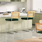PexFix Lot de 2 tabourets de bar à hauteur de comptoir, tabourets de bar en velours rembourrés avec dossier en rotin, chaises de bar sans accoudoirs de 61 cm pour îlot de cuisine, vert noirâtre