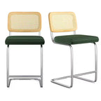 PexFix Lot de 2 tabourets de bar à hauteur de comptoir, tabourets de bar en velours rembourrés avec dossier en rotin, chaises de bar sans accoudoirs de 61 cm pour îlot de cuisine, vert noirâtre