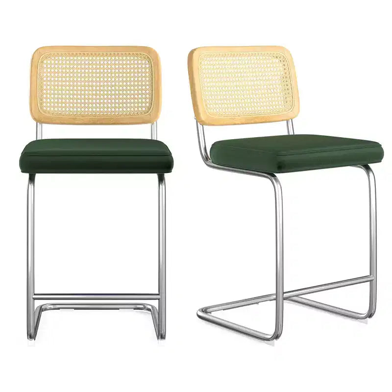 PexFix Lot de 2 tabourets de bar à hauteur de comptoir, tabourets de bar en velours rembourrés avec dossier en rotin, chaises de bar sans accoudoirs de 61 cm pour îlot de cuisine, vert noirâtre