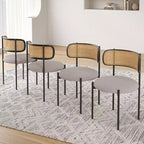 PexFix 4Pcs Modern Upholstered Dining Chairs Rattan Back Dining Room Chairs Accent Kitchen Chairs with Metal Legs Light Gray