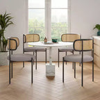PexFix Lot de 4 chaises de salle à manger modernes rembourrées avec dossier en rotin, chaises d'appoint de cuisine avec pieds en métal, gris clair