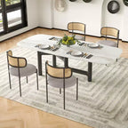 PexFix Lot de 4 chaises de salle à manger modernes rembourrées avec dossier en rotin, chaises d'appoint de cuisine avec pieds en métal, gris clair