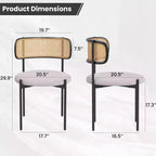 PexFix Lot de 4 chaises de salle à manger modernes rembourrées avec dossier en rotin, chaises d'appoint de cuisine avec pieds en métal, gris clair