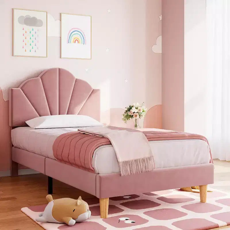 Cadre de lit plateforme double matelassé en velours GustoWave, avec tête de lit réglable en hauteur