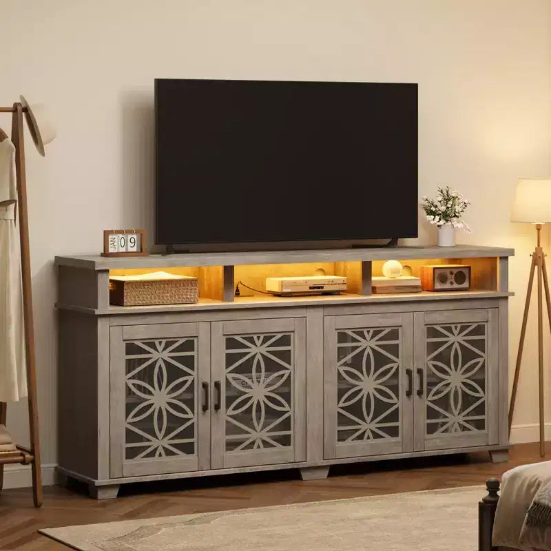 Meuble TV de ferme GustoWave 70.9, meuble de divertissement avec porte vitrée et lumières LED pour salon, chambre à coucher