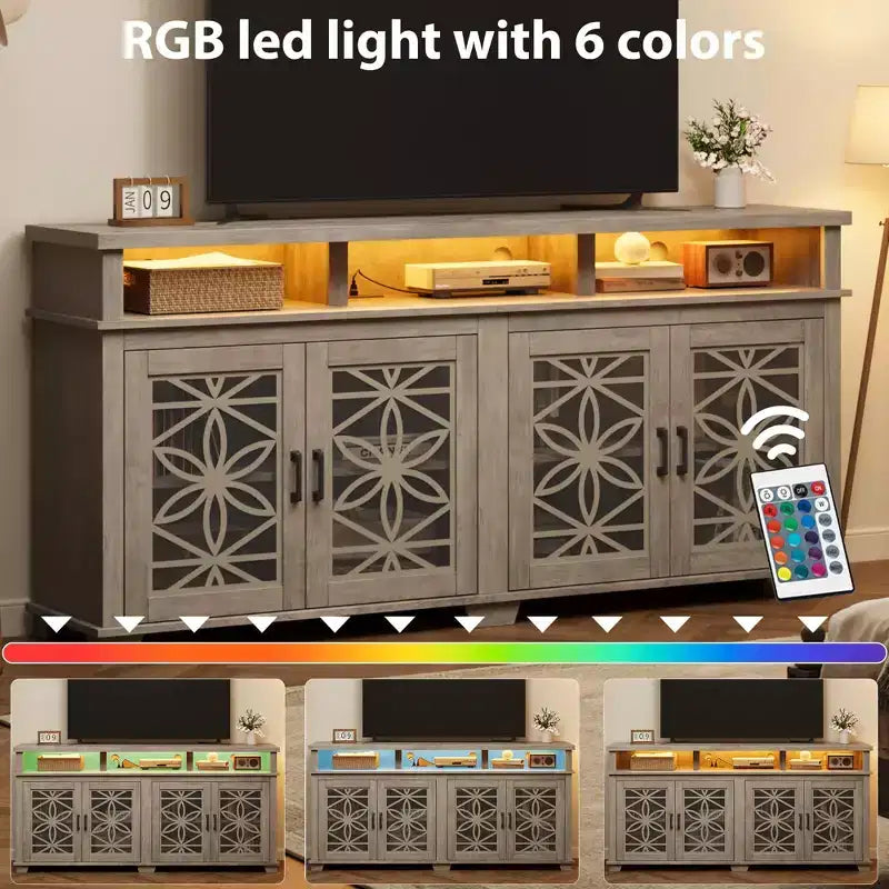 Meuble TV de ferme GustoWave 70.9, meuble de divertissement avec porte vitrée et lumières LED pour salon, chambre à coucher