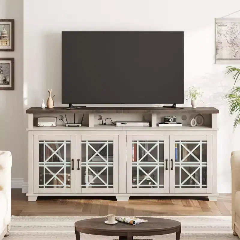 Meuble TV de ferme GustoWave 70.9, meuble de divertissement avec porte vitrée et lumières LED pour salon, chambre à coucher