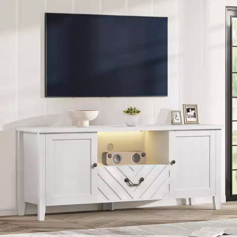 GustoWave White TV Stand for up to 65 Inch TV, Entertainment Center with Storage & Drawer for Living Room, Bedroom