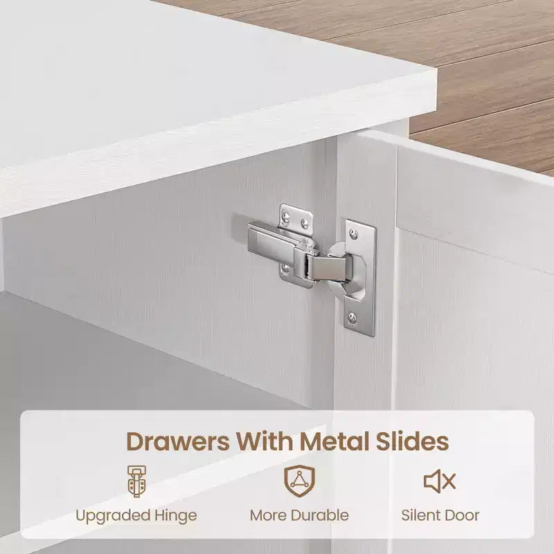 Meuble TV blanc GustoWave pour téléviseur jusqu'à 65 pouces, centre de divertissement avec rangement et tiroir pour salon, chambre à coucher