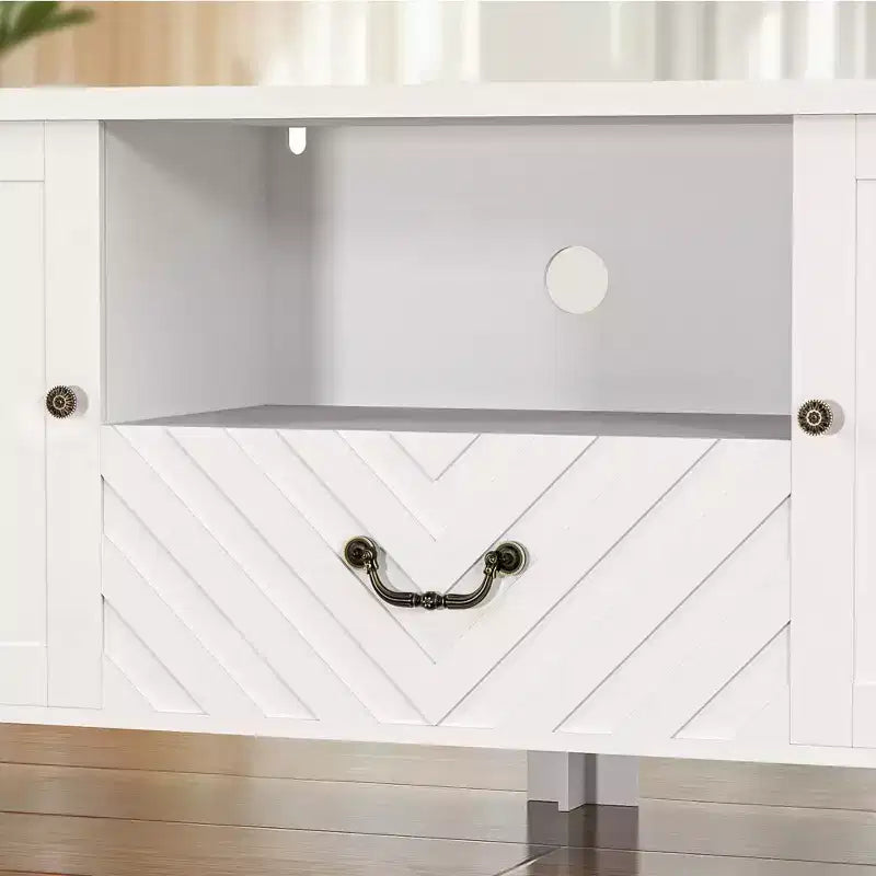 Meuble TV blanc GustoWave pour téléviseur jusqu'à 65 pouces, centre de divertissement avec rangement et tiroir pour salon, chambre à coucher
