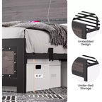 Cadre de lit en métal CuisinSmart avec tête et pied de lit, tête et pied de lit avec rivets, cadre de lit plateforme, rangement sous le lit de 27,4 cm