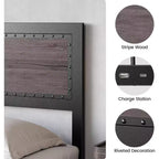 Cadre de lit en métal CuisinSmart avec tête et pied de lit, tête et pied de lit avec rivets, cadre de lit plateforme, rangement sous le lit de 27,4 cm