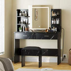 Coiffeuse GustoWave avec miroir et lumières, ensemble de coiffeuse de maquillage avec tabouret rembourré, prise de courant, 6 étagères de rangement, 2 tiroirs