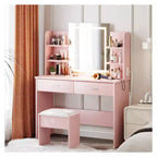Coiffeuse GustoWave avec miroir et lumières, ensemble de coiffeuse de maquillage avec tabouret rembourré, prise de courant, 6 étagères de rangement, 2 tiroirs