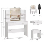 Coiffeuse GustoWave avec miroir et lumières, ensemble de coiffeuse de maquillage avec tabouret rembourré, prise de courant, 6 étagères de rangement, 2 tiroirs