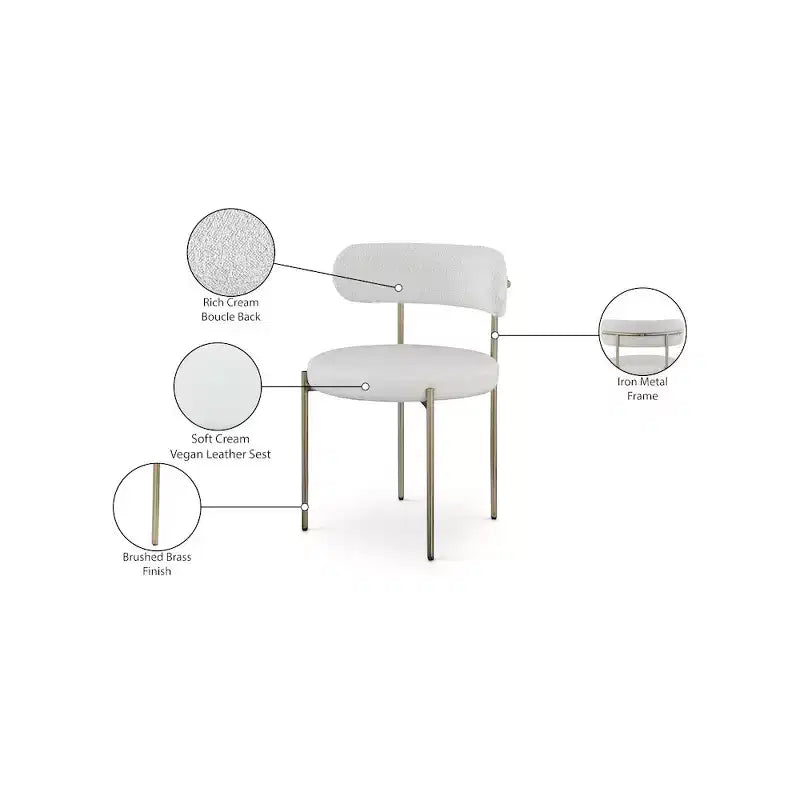 Meridian Furniture, Chaises de salle à manger Beacon en cuir vegan et tissu bouclé, lot de 2