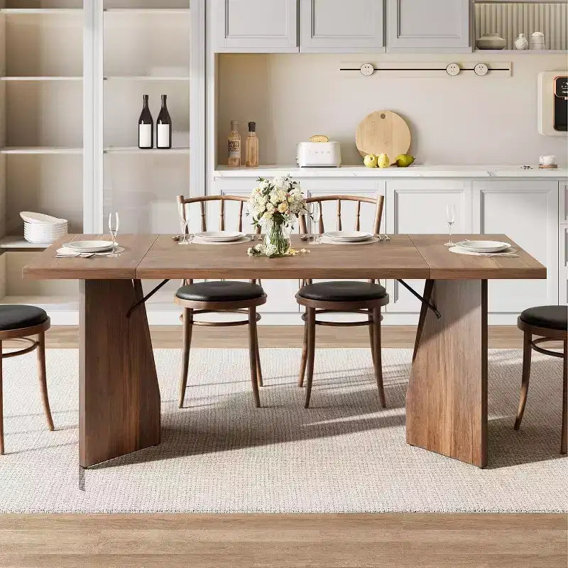 CuisinSmart Table à manger 180 cm pour 6 personnes, table de cuisine rectangulaire de style rustique avec cadre robuste, bureau long et table de dîner en bois épaissi