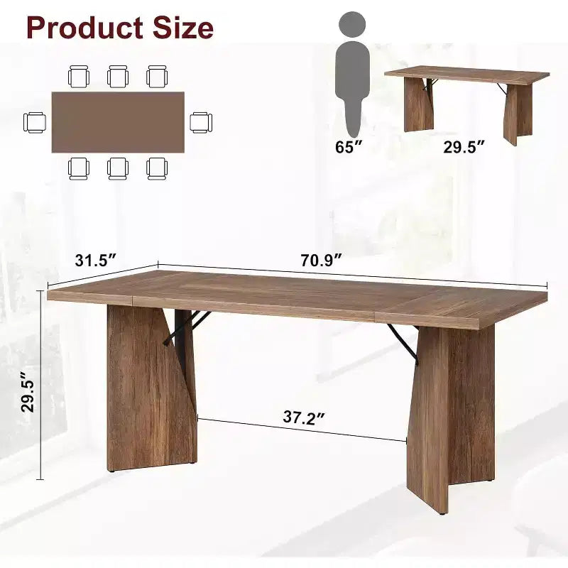 CuisinSmart Table à manger 180 cm pour 6 personnes, table de cuisine rectangulaire de style rustique avec cadre robuste, bureau long et table de dîner en bois épaissi