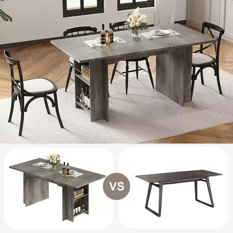 CuisinSmart Table de salle à manger de style rustique avec 4 étagères de rangement spacieuses, table de cuisine rectangulaire en bois rustique, pour 4 à 6 personnes